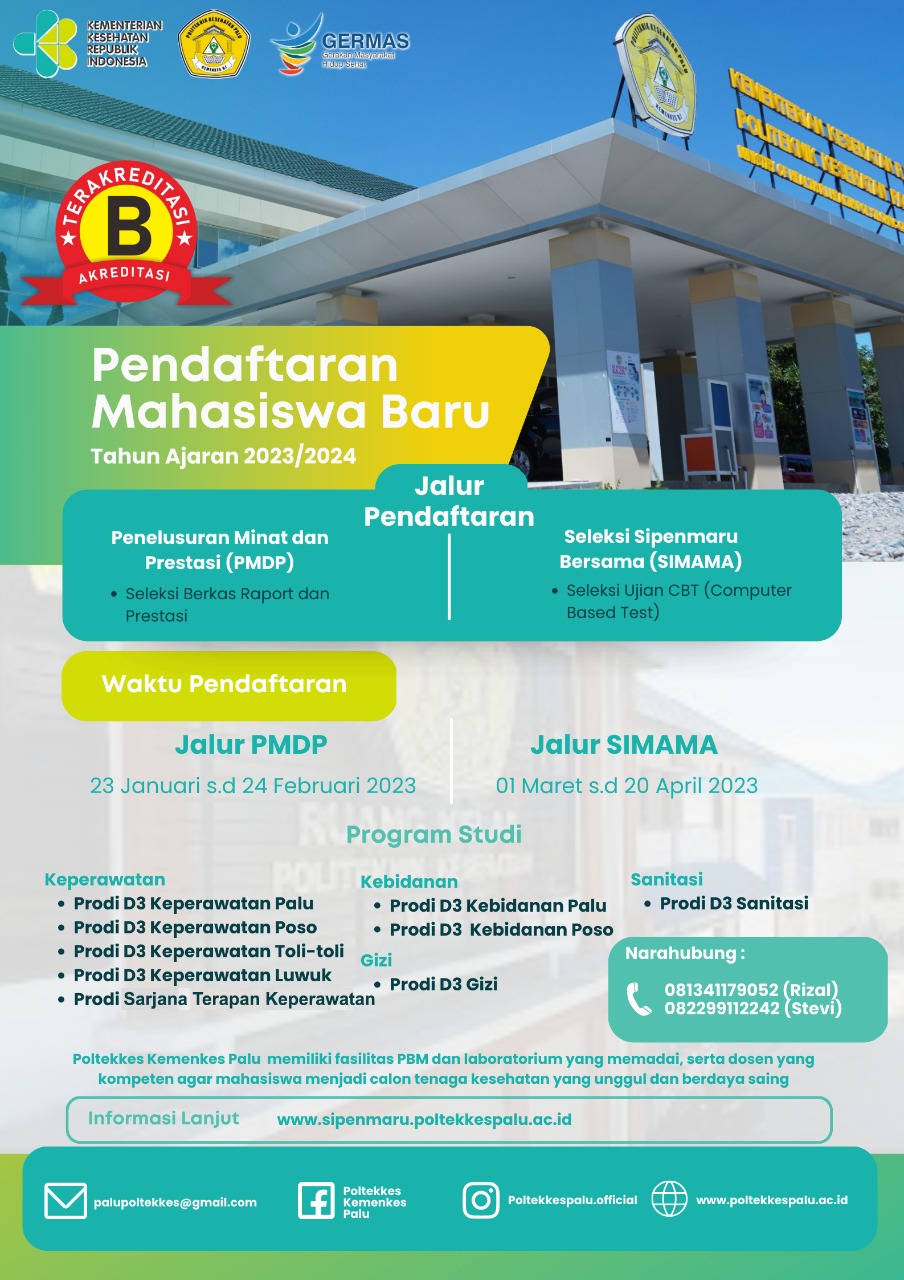 SELEKSI PENERIMAAN MAHASISWA BARU JALUR PMDP (PENELUSURAN MINAT DAN  PRETASI) TAHUN AKADEMIK 2023/2024 - Sipenmaru Poltekkes Kemenkes Palu